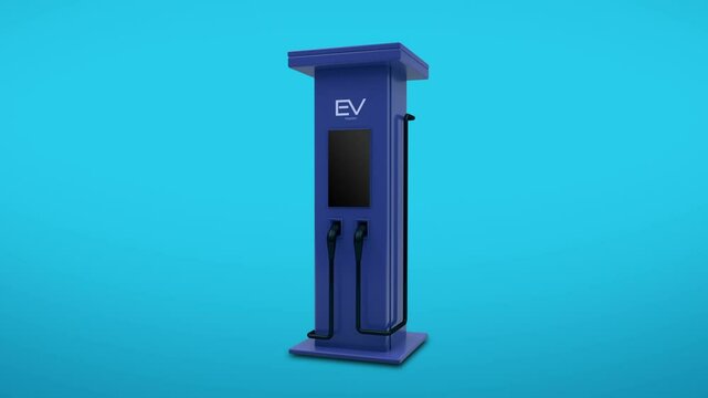 3D Vehicle EV charger station with charger standby digital message display looping animation.