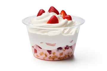 Creamy Strawberry Trifle Delight Sweet Berries Whipped Cream Crunchy Cereal in a Clear Cup