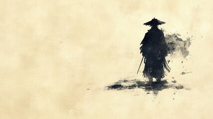 Minimalist Ink Painting of a Lone Samurai