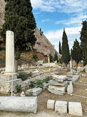 The area around the Acropolis of Athens with ruins and overturned columns