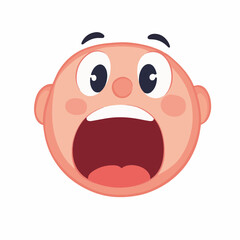 Fototapeta premium Cartoon face with open mouth and surprised expression on white, with copy space