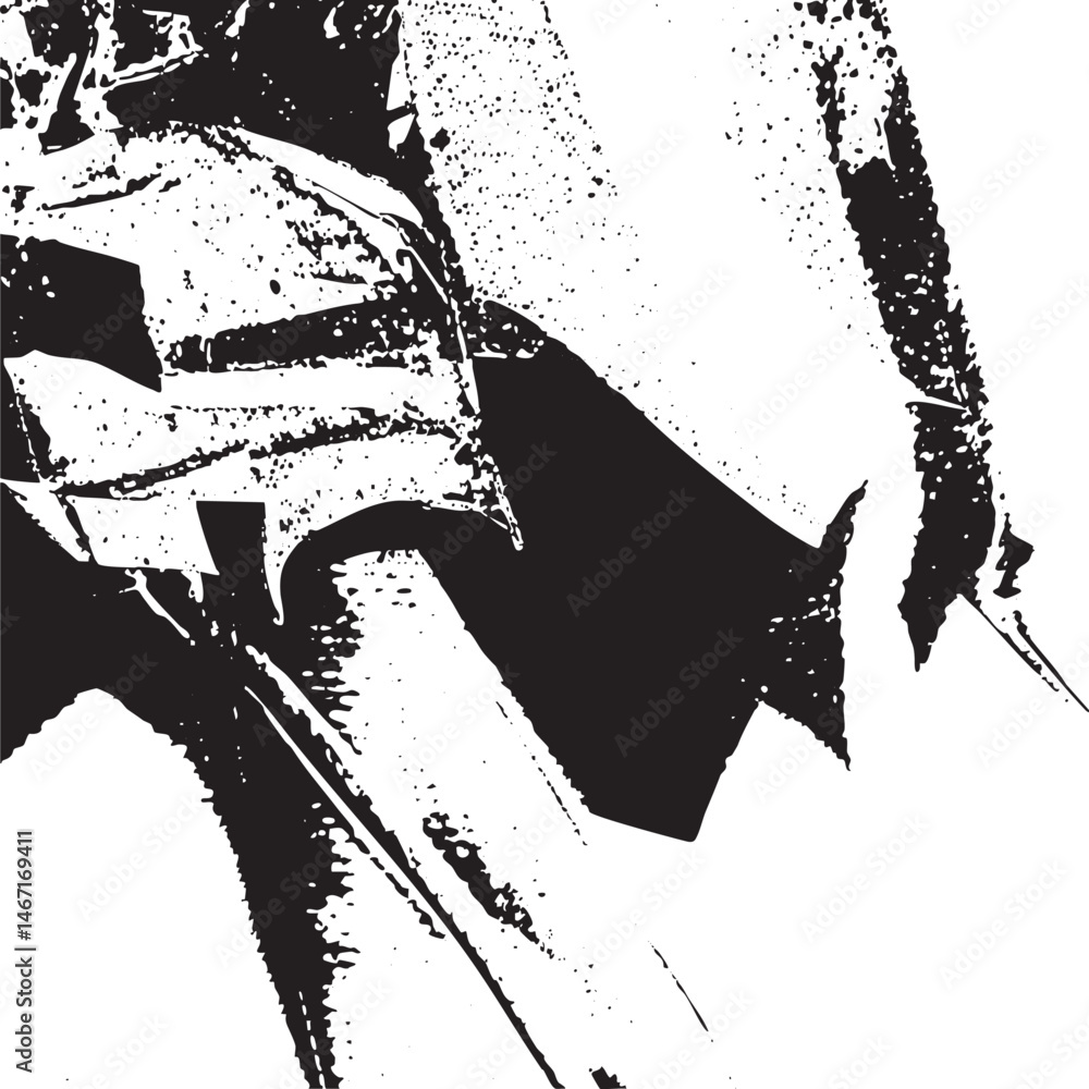 Poster a grayscale portrait features a partially obscured face with intense abstract lines.