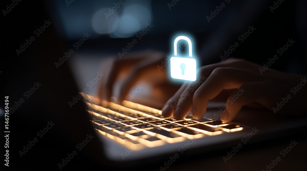 Aufkleber secure internet connection advanced security encryption, data security and data access, typing a pas