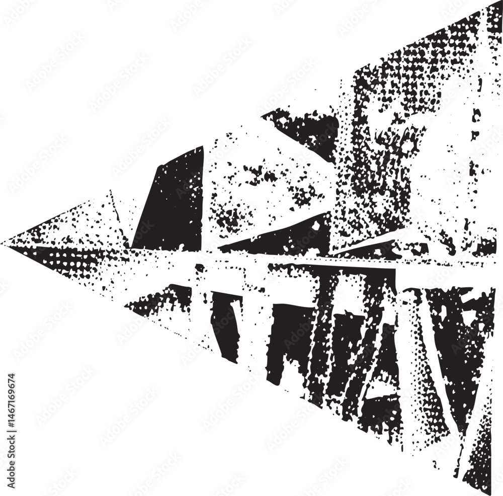 Poster a fragmented angular black and white geometric shape dominates the .