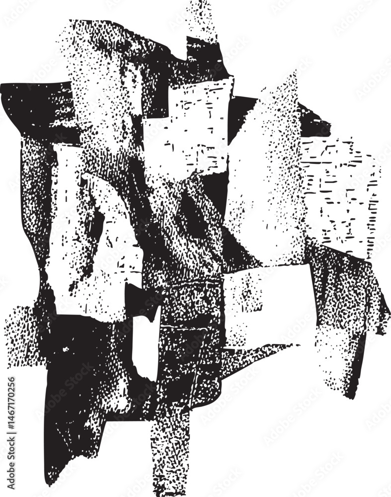 Poster abstract geometric shapes overlap and blend in a monochrome composition.