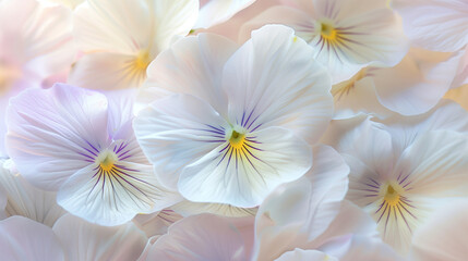 Naklejka premium Pastel Pansy Flowers Close-Up – Delicate and Dreamy Spring Floral Background.Created by AI.