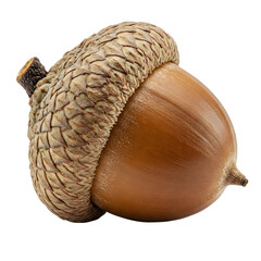 Single acorn shown in detail with cap and nut intact, isolated on transparent background, perfect for educational illustrations, fall crafts, or woodland-themed visuals.