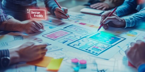 Collaborative design team brainstorming app prototypes