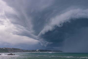 Beautiful view of the coast of Biarritz in a stormy day (French Basque Country)