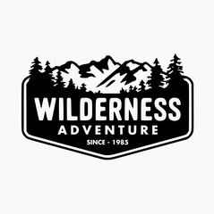 Black and white vector logo of adventure, bushcraft, hiking, wilderness