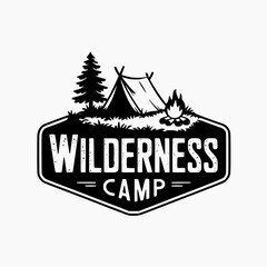 Black and white vector logo of adventure, bushcraft, hiking, wilderness