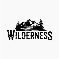 Black and white vector logo of adventure, bushcraft, hiking, wilderness
