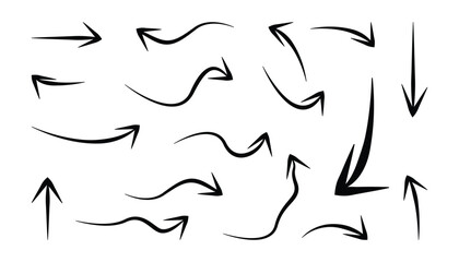 Hand Drawn Arrow Set Black and White Vector Illustration