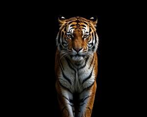 Obraz premium 黒背景に映える美しいトラの肖像【Generative AI】 