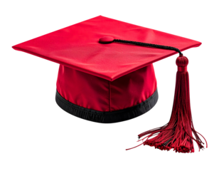 Red Graduation Cap: A vibrant red graduation cap with a black band and tassel, symbolizing academic achievement and the commencement of a new chapter.