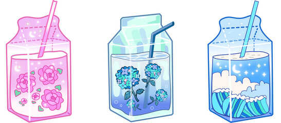 Kawaii Aesthetic Milk Box Drink