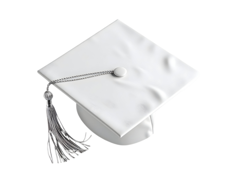 Graduation Cap: A pristine white graduation cap, complete with a silver tassel, symbolizes academic achievement and the commencement of a new chapter.
