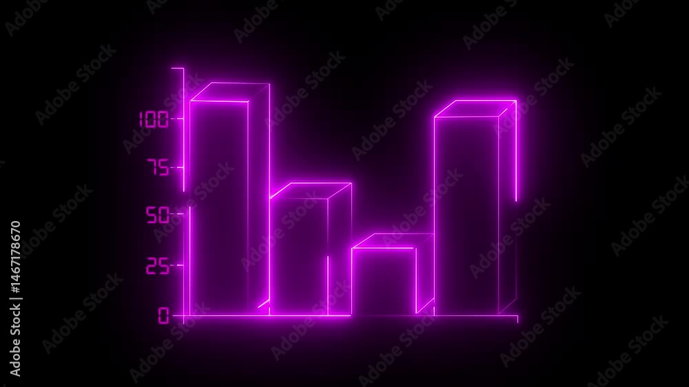 Poster abstract neon line business graph animation. neon line business graph icon animation on black backgr