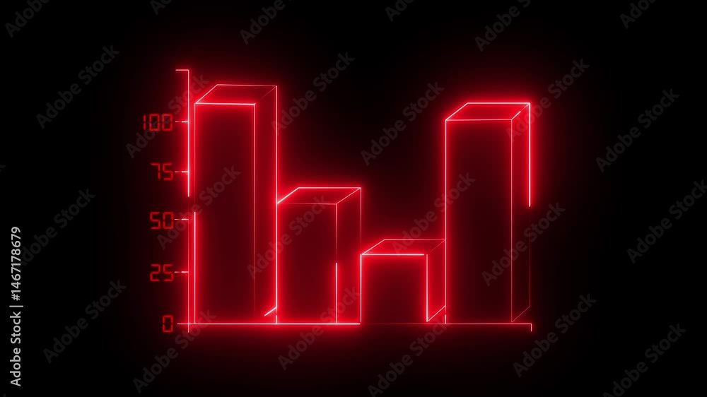 Poster abstract neon line business graph animation. neon line business graph icon animation on black backgr