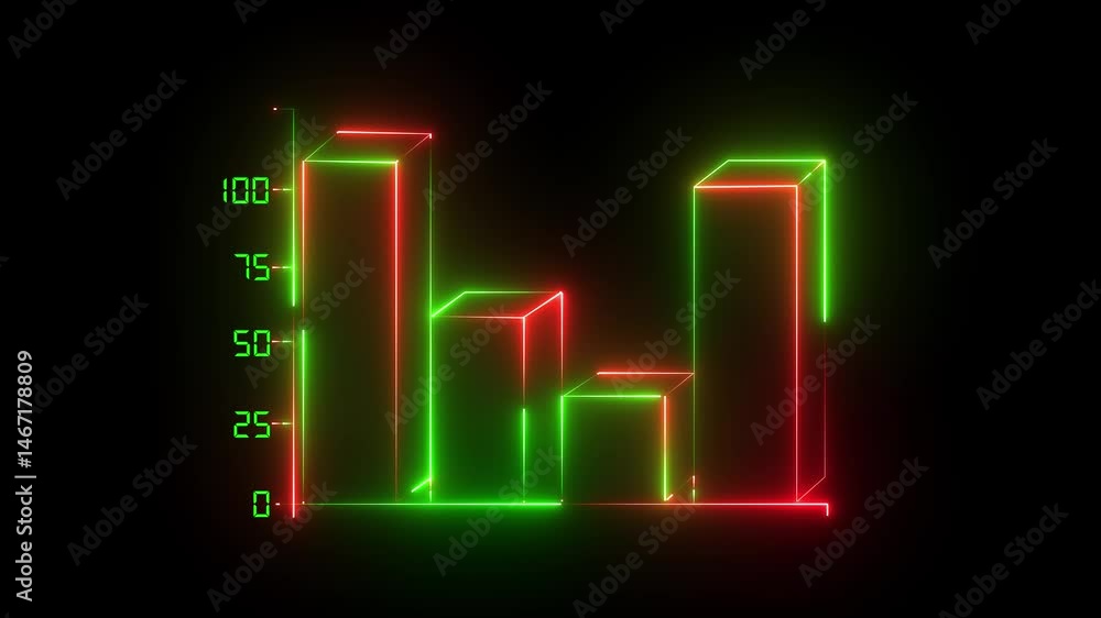 Poster abstract neon line business graph animation. neon line business graph icon animation on black backgr