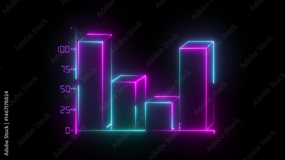 Poster abstract neon line business graph animation. neon line business graph icon animation on black backgr