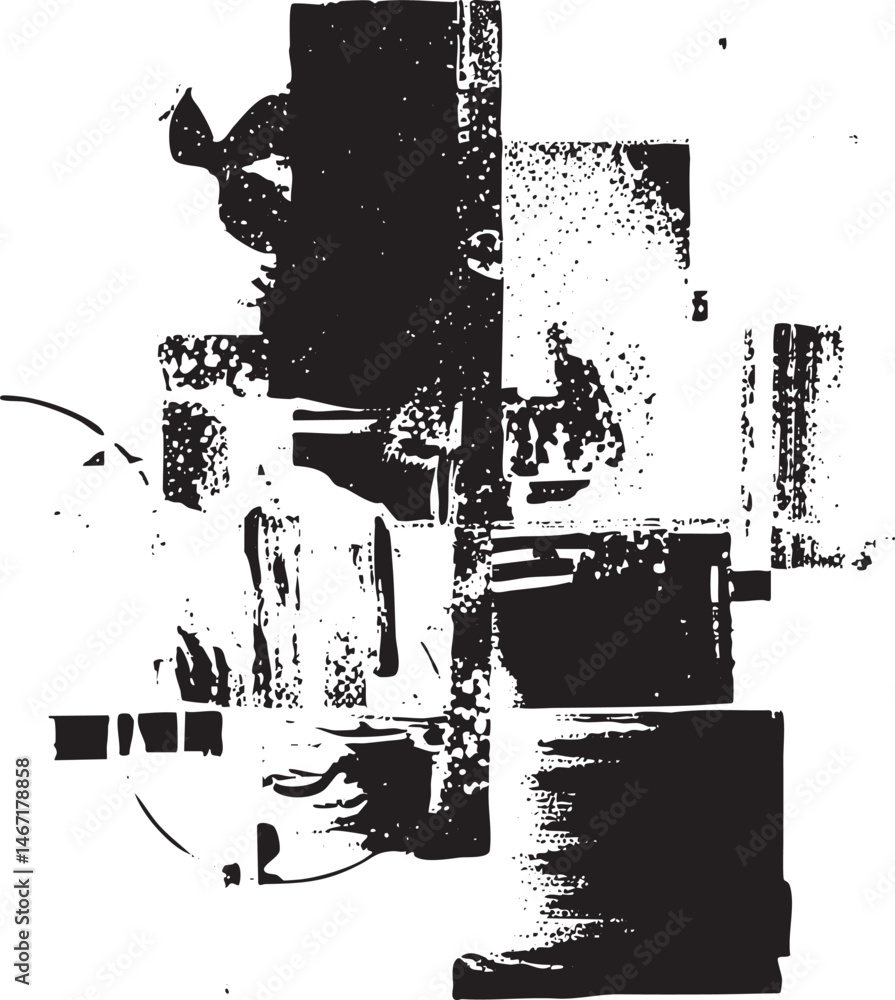 Aufkleber a fragmented black and white depicts abstract geometric shapes overlapping and intersecting.