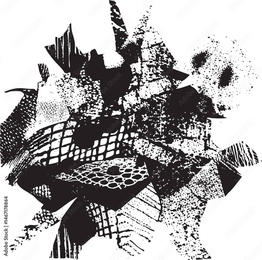 Aufkleber abstract black and white shapes form a dynamic textured composition.