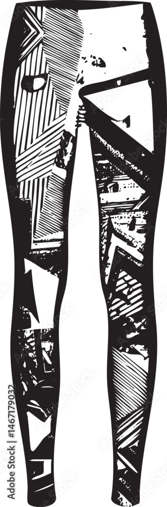 Poster a pair of black and white patterned leggings extends vertically showcasing intricate linear designs.