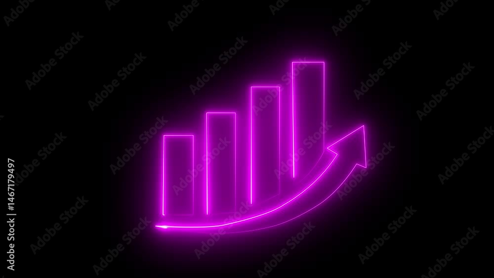 Poster neon business graph animation increased. abstract neon line business graph animation. abstract busin