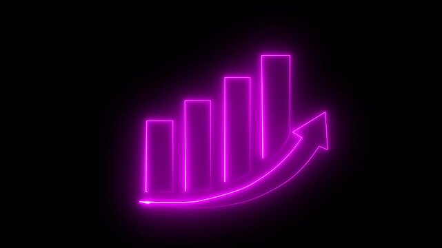 Neon business graph animation increased. Abstract neon line business graph animation. Abstract business growth and start up business concept ,growth concept royal neon line moving.
