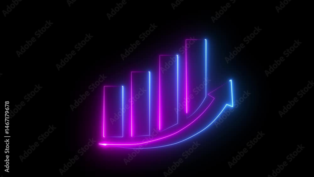 Poster neon business graph animation increased. abstract neon line business graph animation. abstract busin