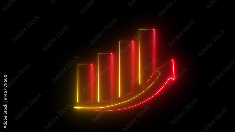Poster neon business graph animation increased. abstract neon line business graph animation. abstract busin
