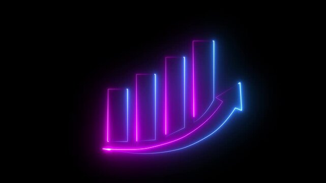 Neon business graph animation increased. Abstract neon line business graph animation. Abstract business growth and start up business concept ,growth concept royal neon line moving.