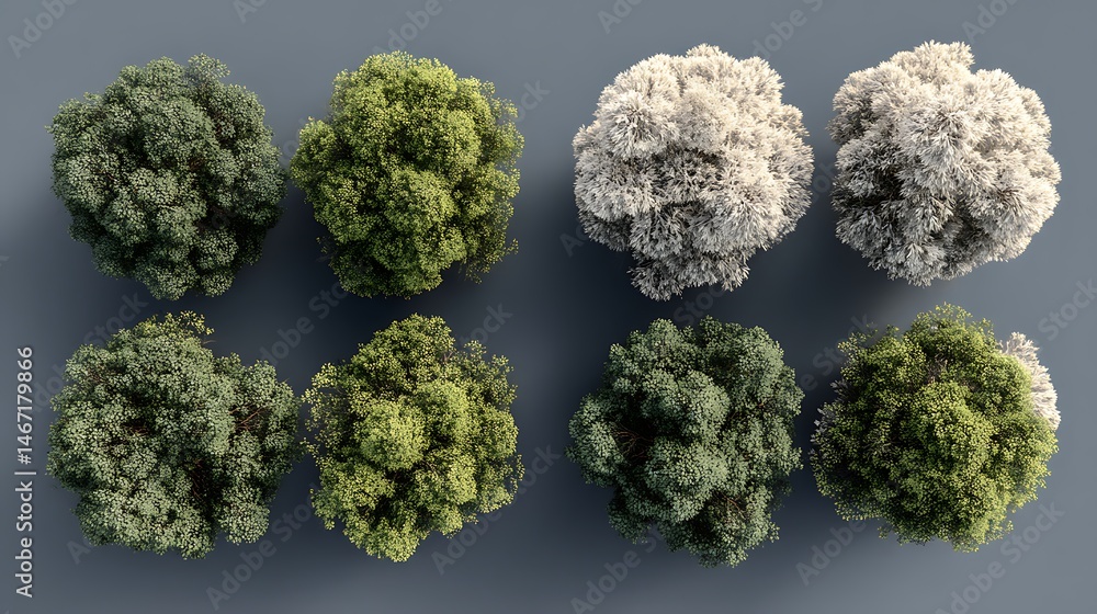 Poster set of four top down view of tree tops