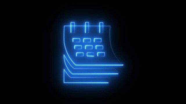 calendar date icon animation neon glowing blue color clip art routine day deadline presentation schedule planner sign symbol on black background