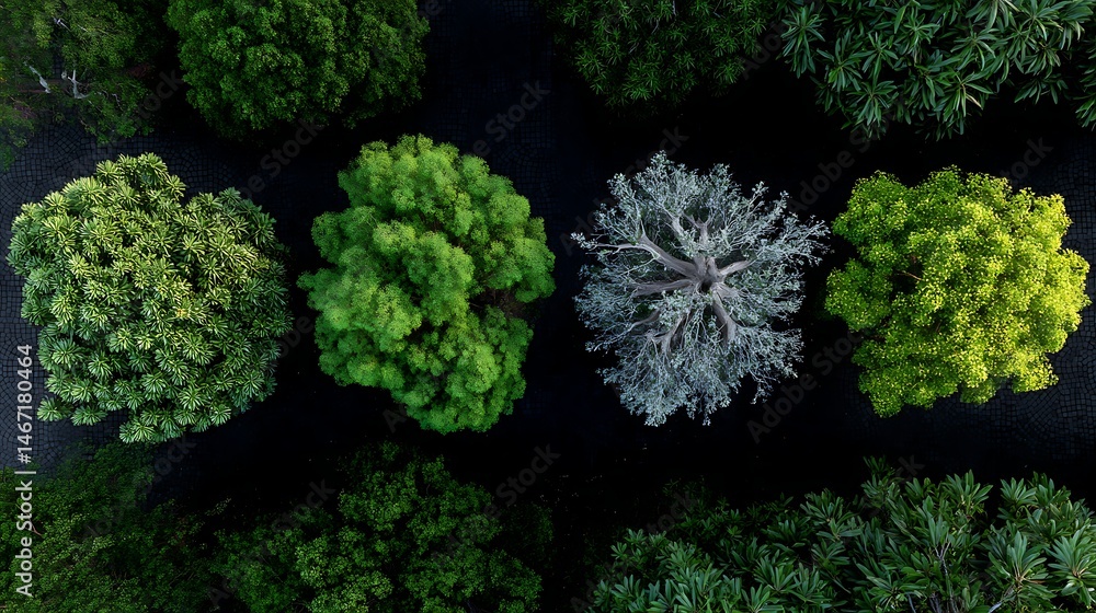Poster Set of four top down view of tree tops