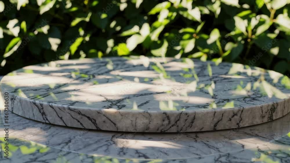 Poster marble surface with dappled sunlight and leaf shadows: natural patterns in motion