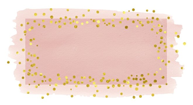 Pink Watercolor Block with Gold Confetti - Elegant design, soft pink backdrop, gold confetti border, celebratory, feminine, delicate. Perfect for invitations, cards, or social media - Powered by Adobe