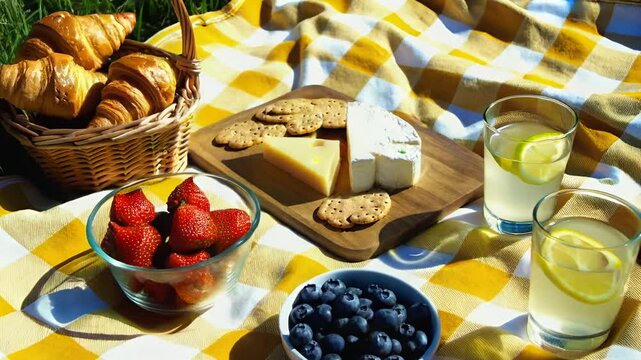 Enjoying a lovely afternoon outdoors with delicious pastries, cheese and drink