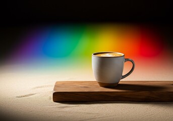 Cappuccino matinal arc-en-ciel lumi&egrave;re douce