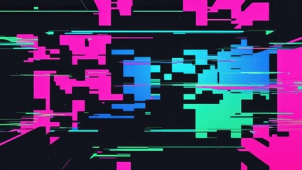 Abstract Background Featuring Distorted Digital Glitch Effects with Vibrant Colors and Pixelated Noise, Creating a Futuristic and Technological Aesthetic.	
