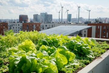 Urban rooftop garden showcasing fresh produce.