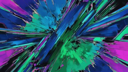 Abstract Background Featuring Distorted Digital Glitch Effects with Vibrant Colors and Pixelated Noise, Creating a Futuristic and Technological Aesthetic.	
