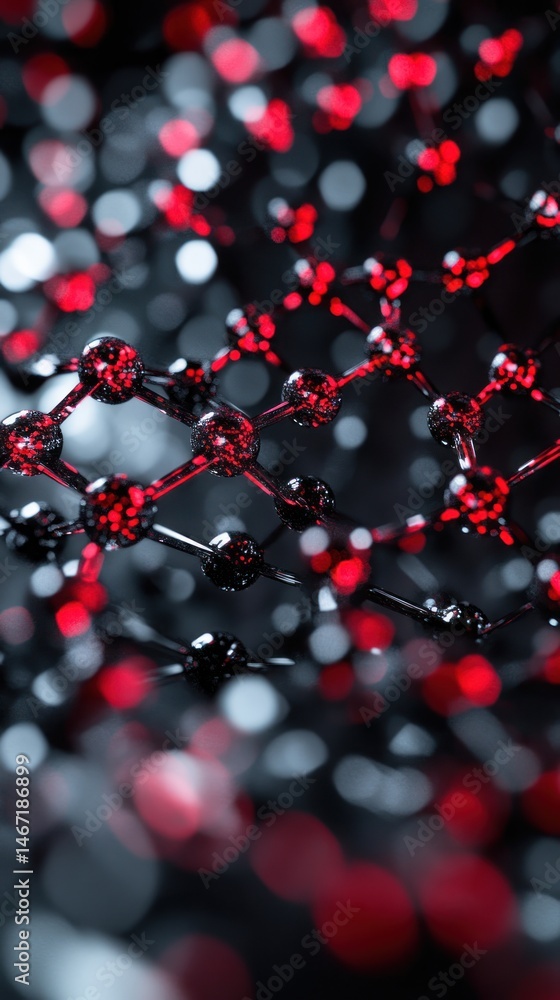 Poster abstract red and black network structure with bokeh background.
