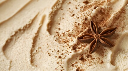39. Macro view of chai spice ice cream with a sprinkle of cinnamon on top