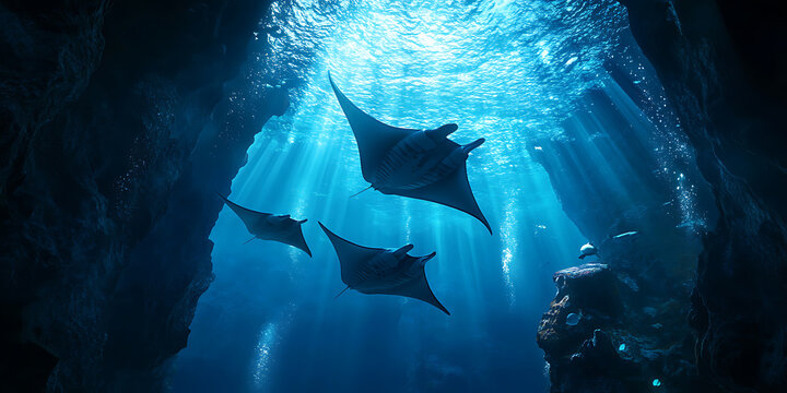 Majestic Manta Rays Underwater Cave Encounter