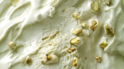 19. Close-up of a pistachio gelato scoop with pieces of pistachio nuts embedded, capturing the creamy texture