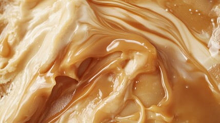 11. Macro view of caramel swirl ice cream with a visible ribbon of caramel running through the scoop