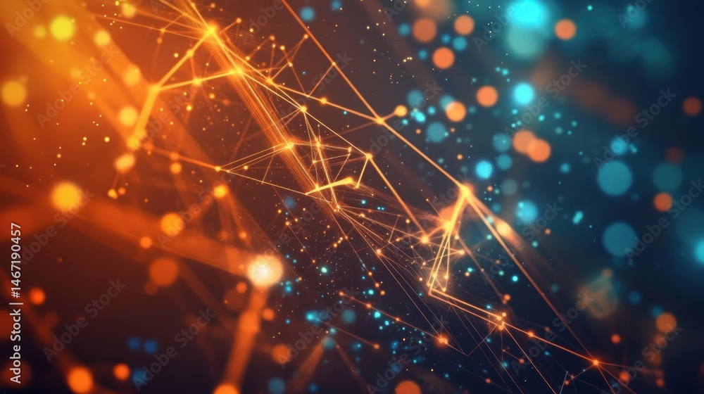 Poster abstract network connection with glowing lines and particles.