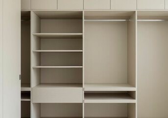 Modern Minimalist Wardrobe Closet Interior Design Empty Shelves and Hanging Rail